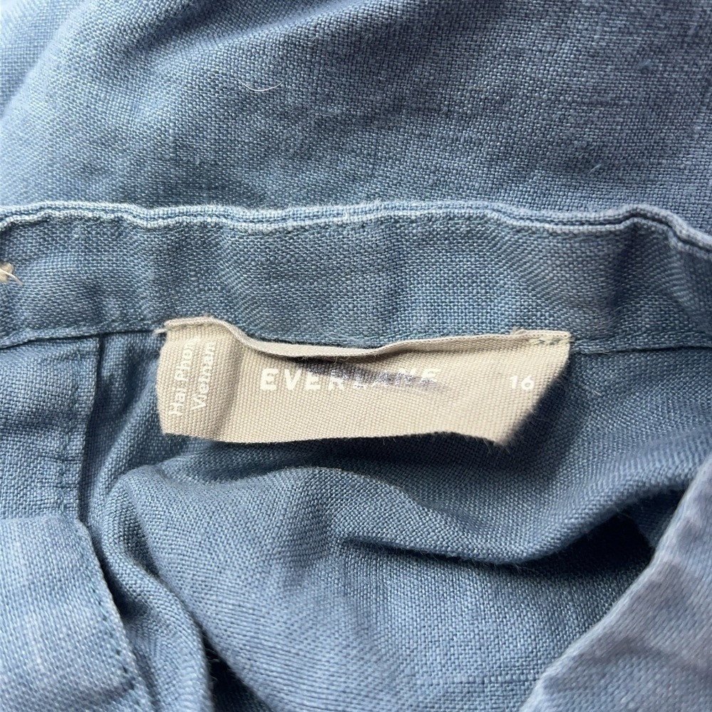 Everlane Linen Top Womens 16 Boxy Blue Short Sleeve Dolman Lagenlook - Picture 6 of 7